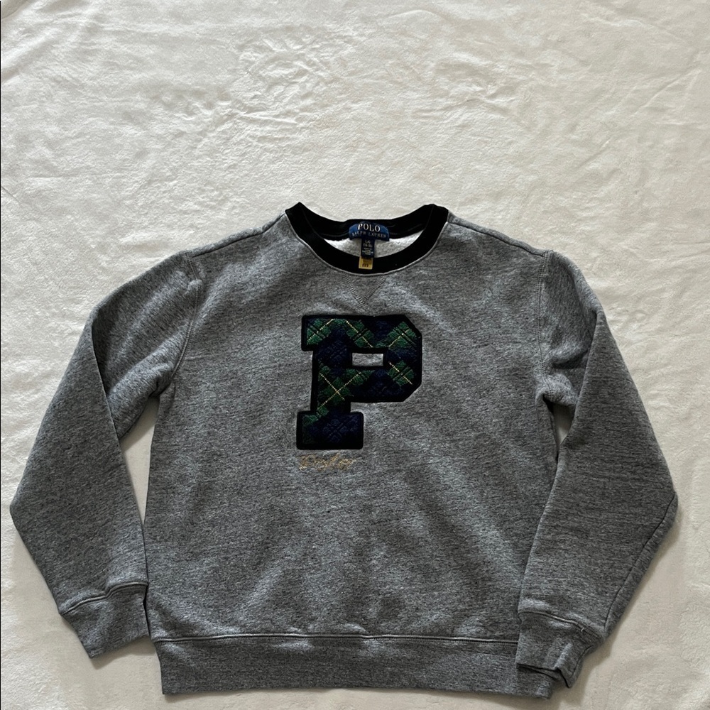POLO RALPH LAUREN BOYS CREWNECK SWEATSHIRT LARGE (14-16) YOUTH Plaid Patch - Picture 2 of 7